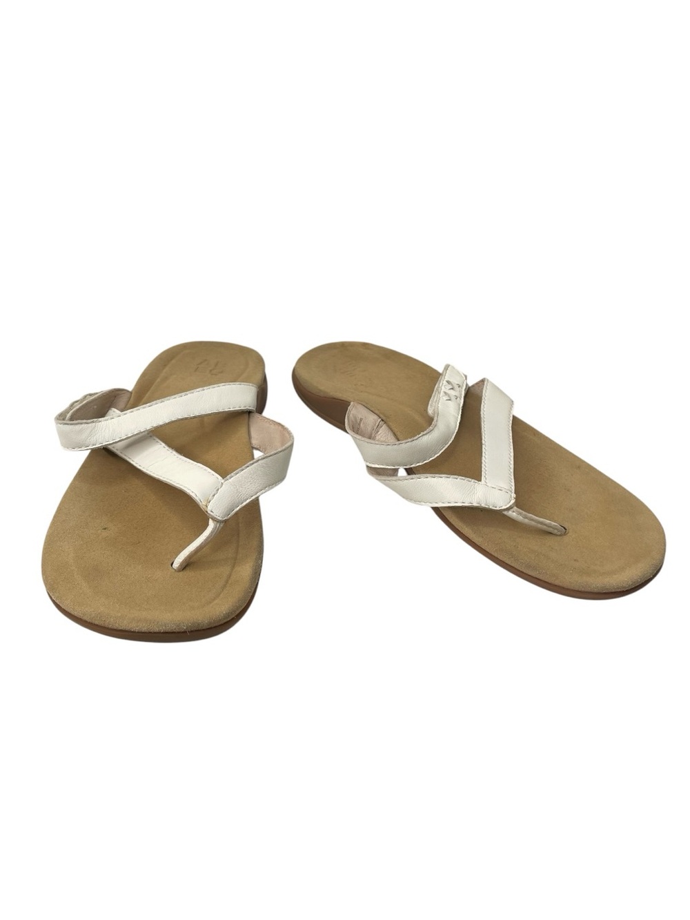 ABEO Benefit Thong Sandals Size 8.5 N Narrow White Leather Slides Slip On